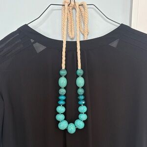 Loft Turquoise Beaded Necklace with Rope and Tassel detail